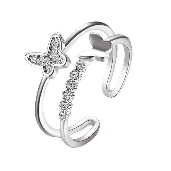Jewelry - ❤️ Double Butterfly Adjustable Ring 925 Sterling Silver